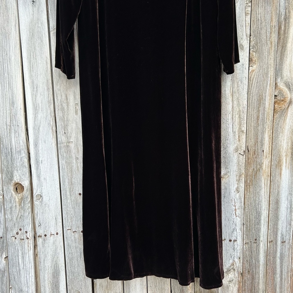 Eileen Fisher Stretch Velvet Maxi Dress Bateau Neck Brown L - Picture 7 of 15